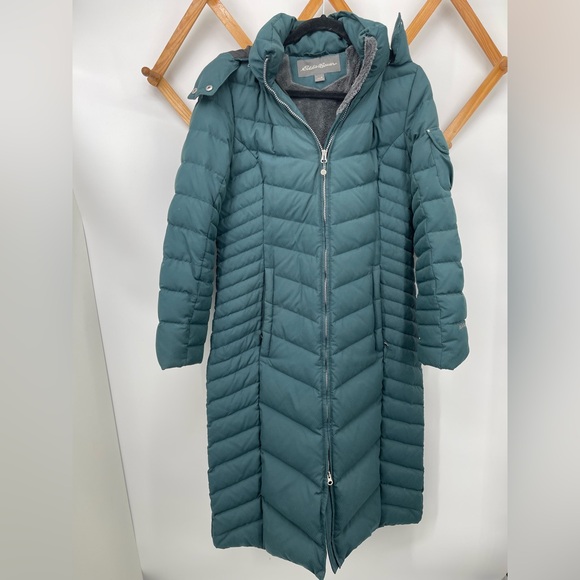 Eddie Bauer Jackets & Blazers - Long Quilted Hooded Down Puffer Coat in Teal